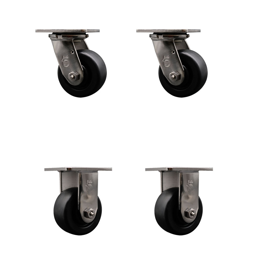316 Stainless Steel Heavy Duty Swivel Caster Set of 4 with 4 Inch Polyolefin Wheels and Ball Bearings - Includes 2 Swivel and 2 Rigid - 2,000 lbs. Total Capacity - Service Caster Brand — photo 1