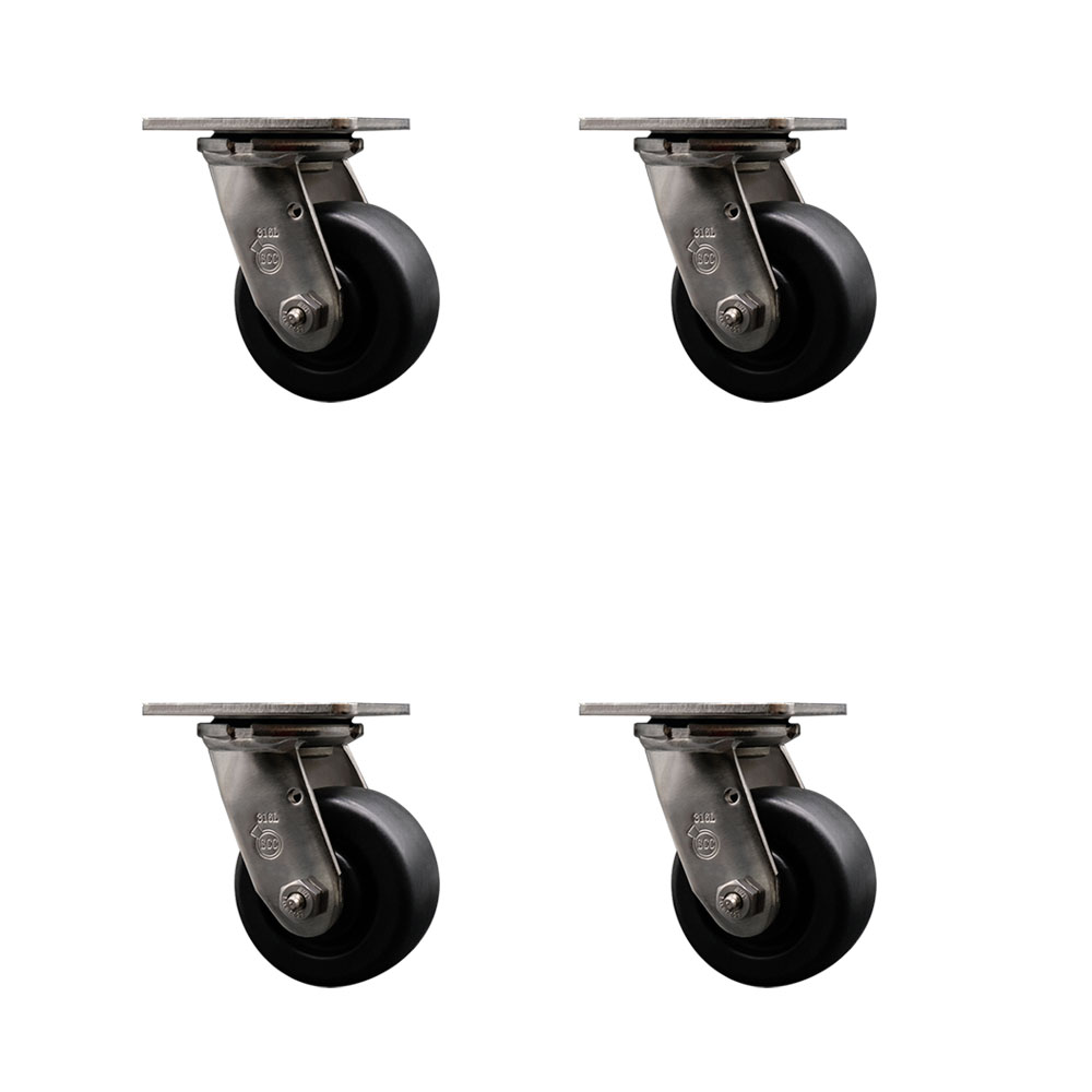 316 Stainless Steel Heavy Duty Swivel Caster Set of 4 with 4 Inch Polyolefin Wheels - Includes 4 Swivel - 2,000 lbs. Total Capacity - Service Caster Brand — photo 1
