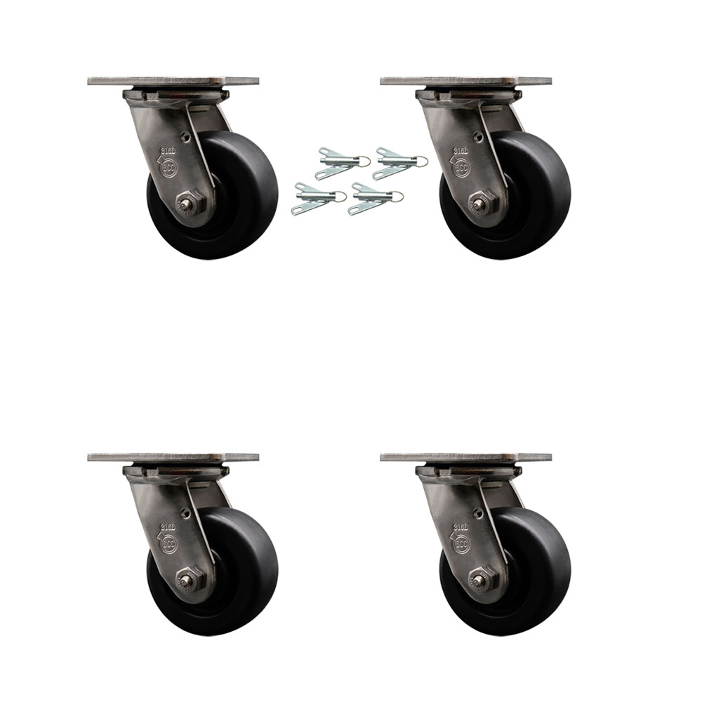 316 Stainless Steel Heavy Duty Swivel Caster Set of 4 with 4 Inch Polyolefin Wheels - Includes 4 Swivel with Bolt on Swivel Locks - 2,000 lbs. Total Capacity - Service Caster Brand — photo 1