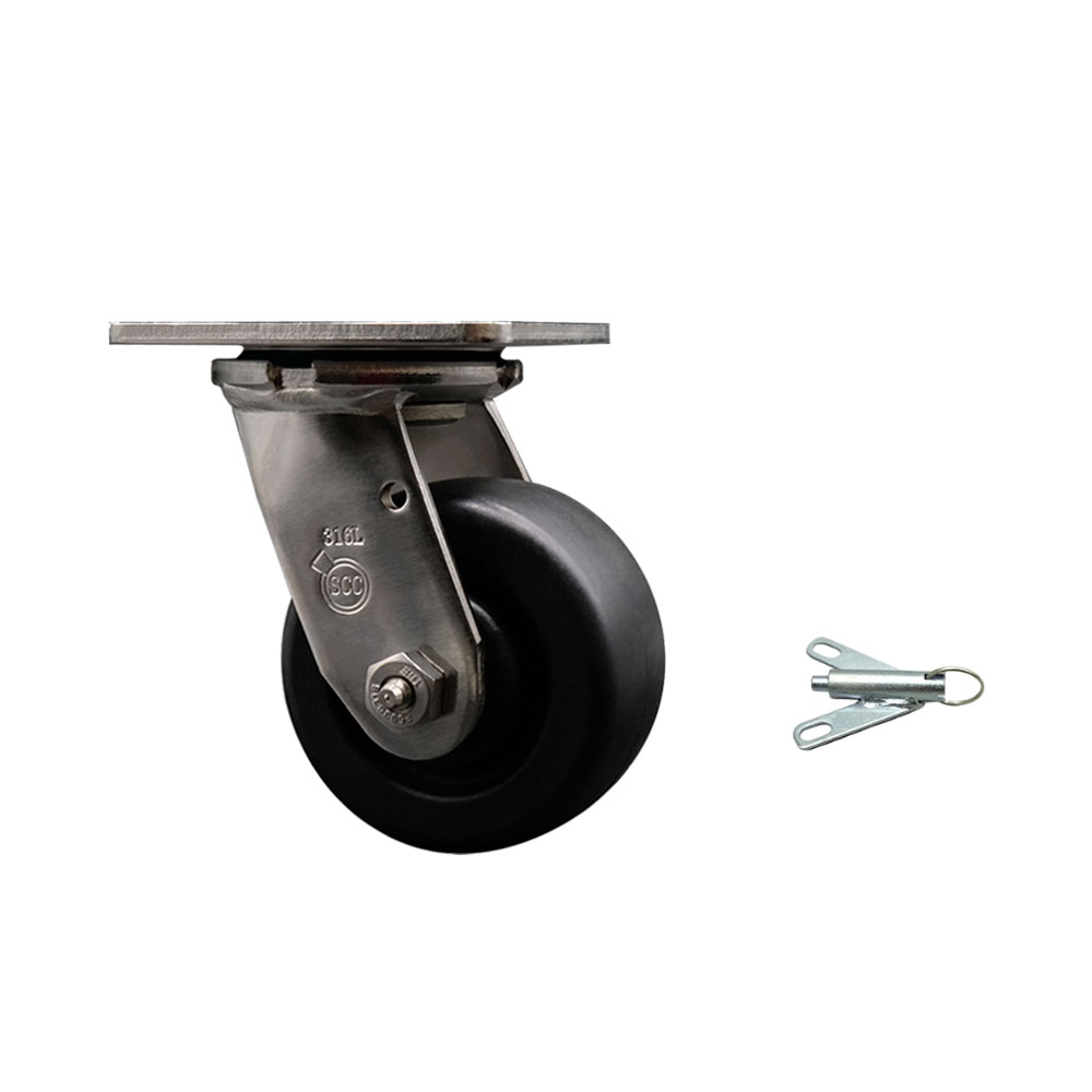 316 Stainless Steel Heavy Duty Swivel Top Plate Caster with Bolt on Swivel Lock and 4 Inch Polyolefin Wheel - 500 lbs. Capacity/Caster - Service Caster Brand — photo 1
