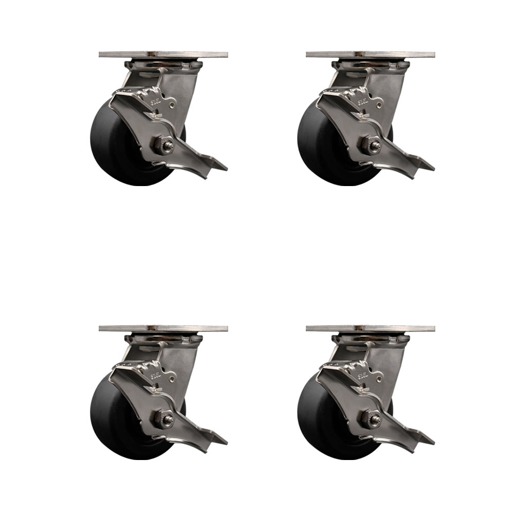 316 Stainless Steel Heavy Duty Swivel Caster Set of 4 with 4 Inch Polyolefin Wheels and Ball Bearings - Includes 4 Swivel with Top Lock Brakes - Service Caster Brand — photo 1