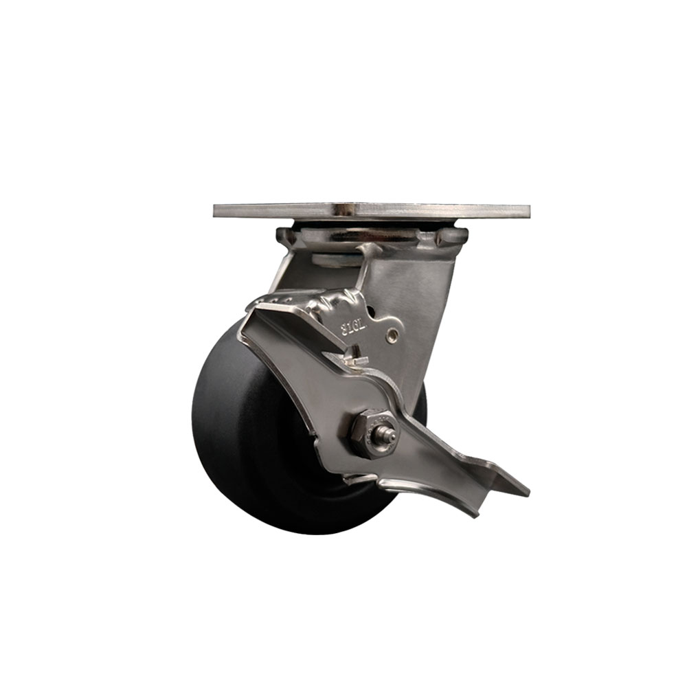 316 Stainless Steel Heavy Duty Swivel Top Plate Caster with Top Lock Brake and 4 Inch Polyolefin Wheel with Delrin Bearings - 500 lbs. Capacity/Caster - Service Caster Brand — photo 1