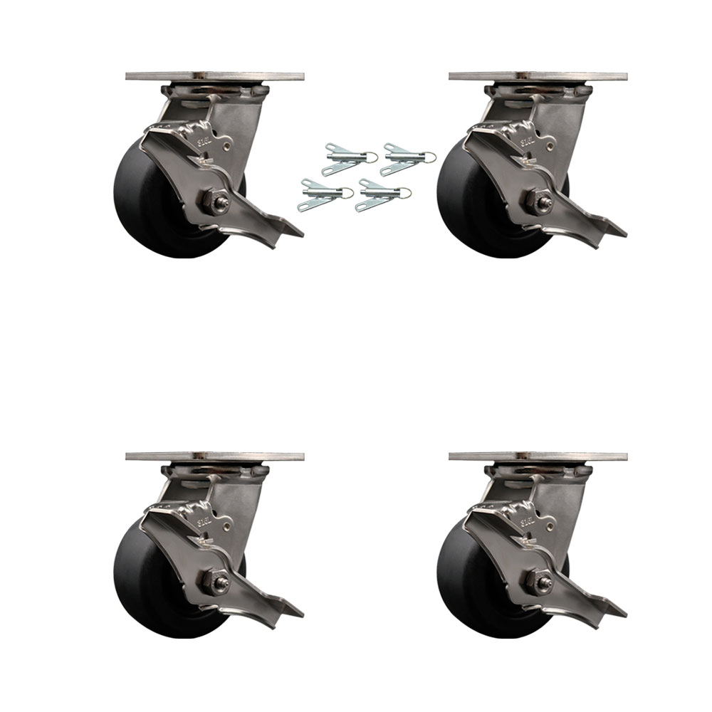316 Stainless Steel Heavy Duty Swivel Caster Set of 4 with 4 Inch Polyolefin Wheels and Ball Bearings - Includes 4 Swivel with Top Lock Brakes and Bolt on Swivel Locks - Service Caster Brand — photo 1