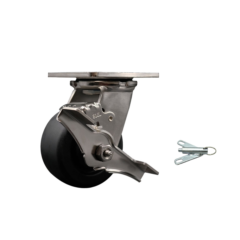 316 Stainless Steel Heavy Duty Swivel Top Plate Caster with Top Lock Brake and Bolt on Swivel Lock and 4 Inch Polyolefin Wheel with Ball Bearings - Service Caster Brand — photo 1