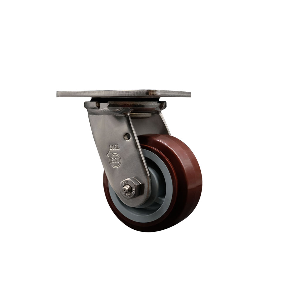 316 Stainless Steel Heavy Duty Swivel Top Plate Caster with 4 Inch Polyurethane Wheel - 600 lbs. Capacity/Caster - Service Caster Brand — photo 1