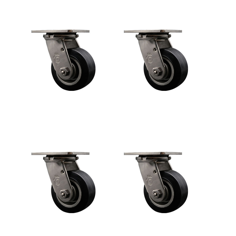 316 Stainless Steel Heavy Duty Swivel Caster Set of 4 with 4 Inch Rubber on Aluminum Wheels - Includes 4 Swivel - 1,600 lbs. Total Capacity - Service Caster Brand — photo 1