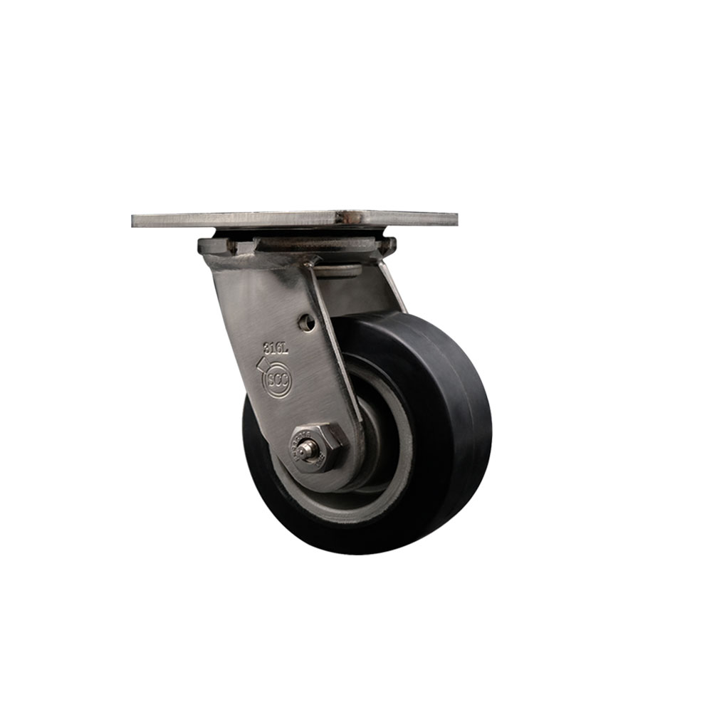 316 Stainless Steel Heavy Duty Swivel Top Plate Caster with 4 Inch Rubber on Aluminum Wheel and Ball Bearings - 400 lbs. Capacity/Caster - Service Caster Brand — photo 1
