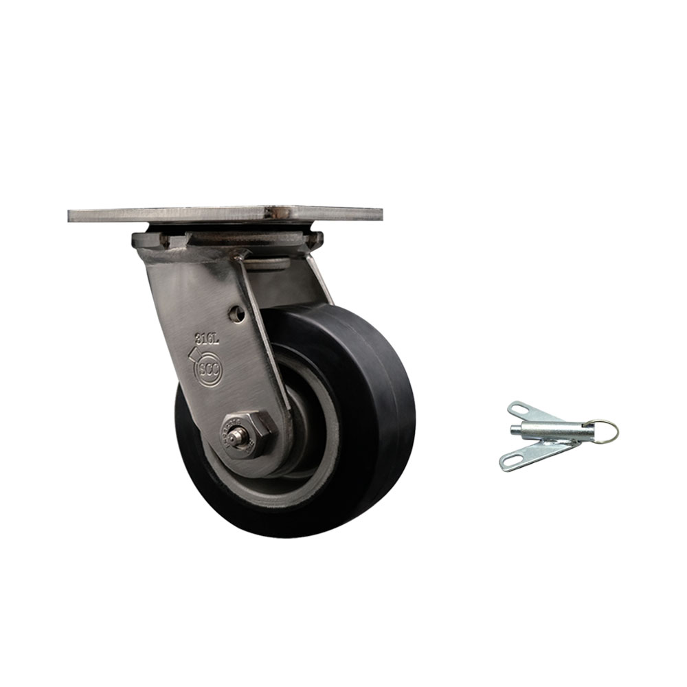 316 Stainless Steel Heavy Duty Swivel Top Plate Caster with Bolt on Swivel Lock and 4 Inch Rubber on Aluminum Wheel with Ball Bearings - 400 lbs. Capacity/Caster - Service Caster Brand — photo 1
