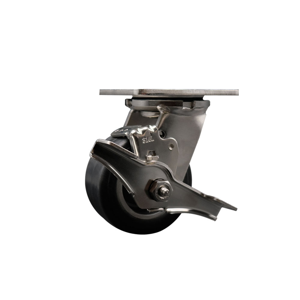 316 Stainless Steel Heavy Duty Swivel Top Plate Caster with Top Lock Brake and 4 Inch Rubber on Aluminum Wheel - 400 lbs. Capacity/Caster - Service Caster Brand — photo 1