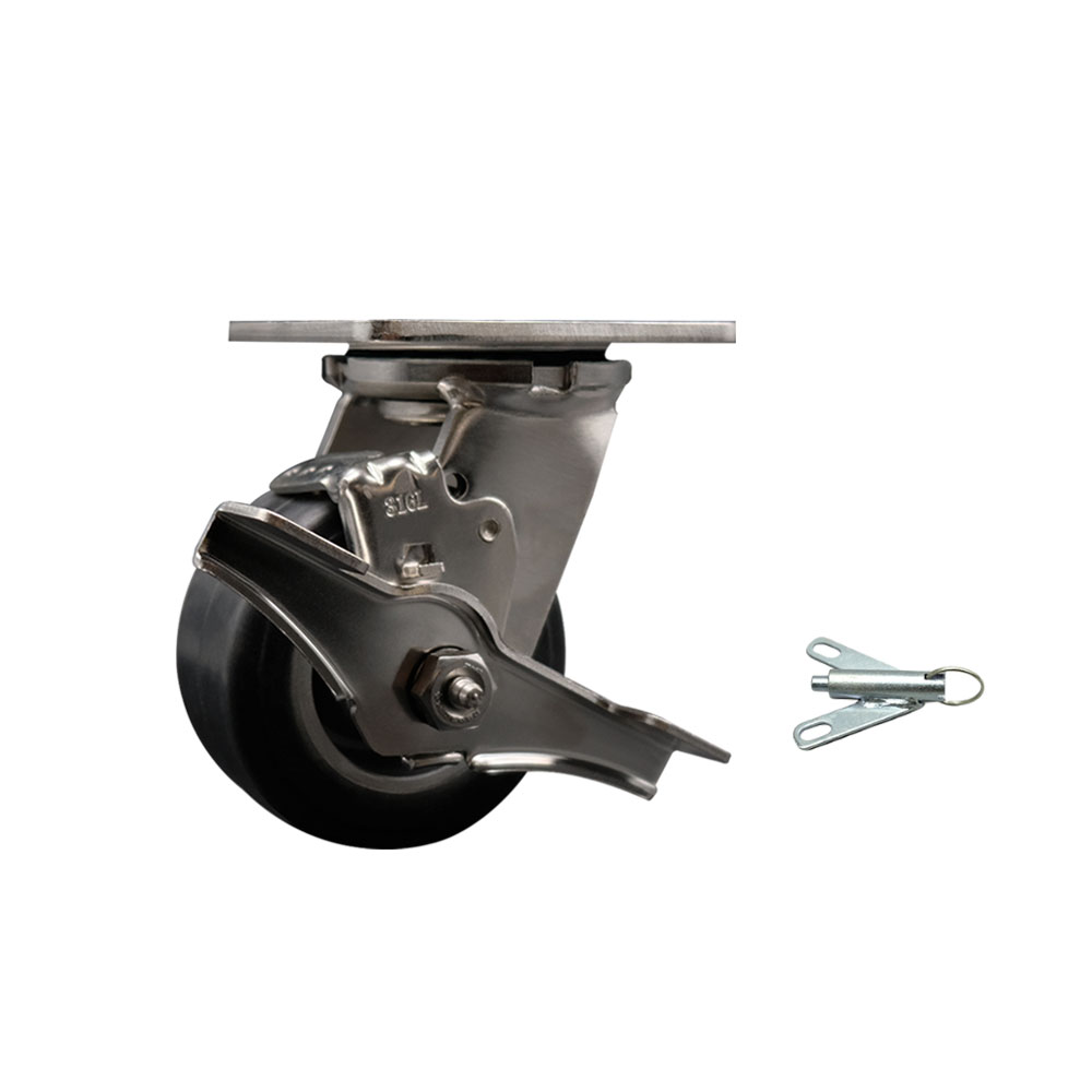 316 Stainless Steel Heavy Duty Swivel Top Plate Caster with Top Lock Brake and Bolt on Swivel Lock and 4 Inch Rubber on Aluminum Wheel - 400 lbs. Capacity/Caster - Service Caster Brand — photo 1