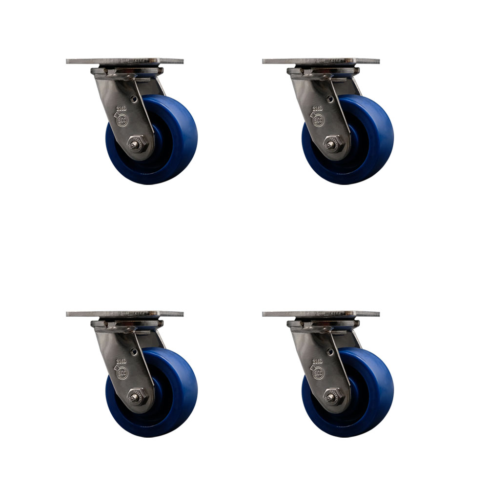 316 Stainless Steel Heavy Duty Swivel Caster Set of 4 with 4 Inch Solid Polyurethane Wheels and Ball Bearings - Includes 4 Swivel - 2,800 lbs. Total Capacity - Service Caster Brand — photo 1