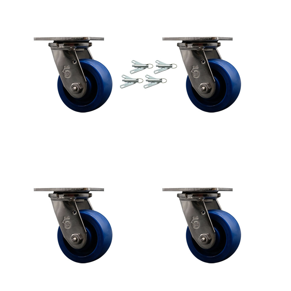 316 Stainless Steel Heavy Duty Swivel Caster Set of 4 with 4 Inch Solid Poly Wheels - Includes 4 Swivel with Bolt on Swivel Locks - 2,800 lbs. Total Capacity - Service Caster Brand — photo 1