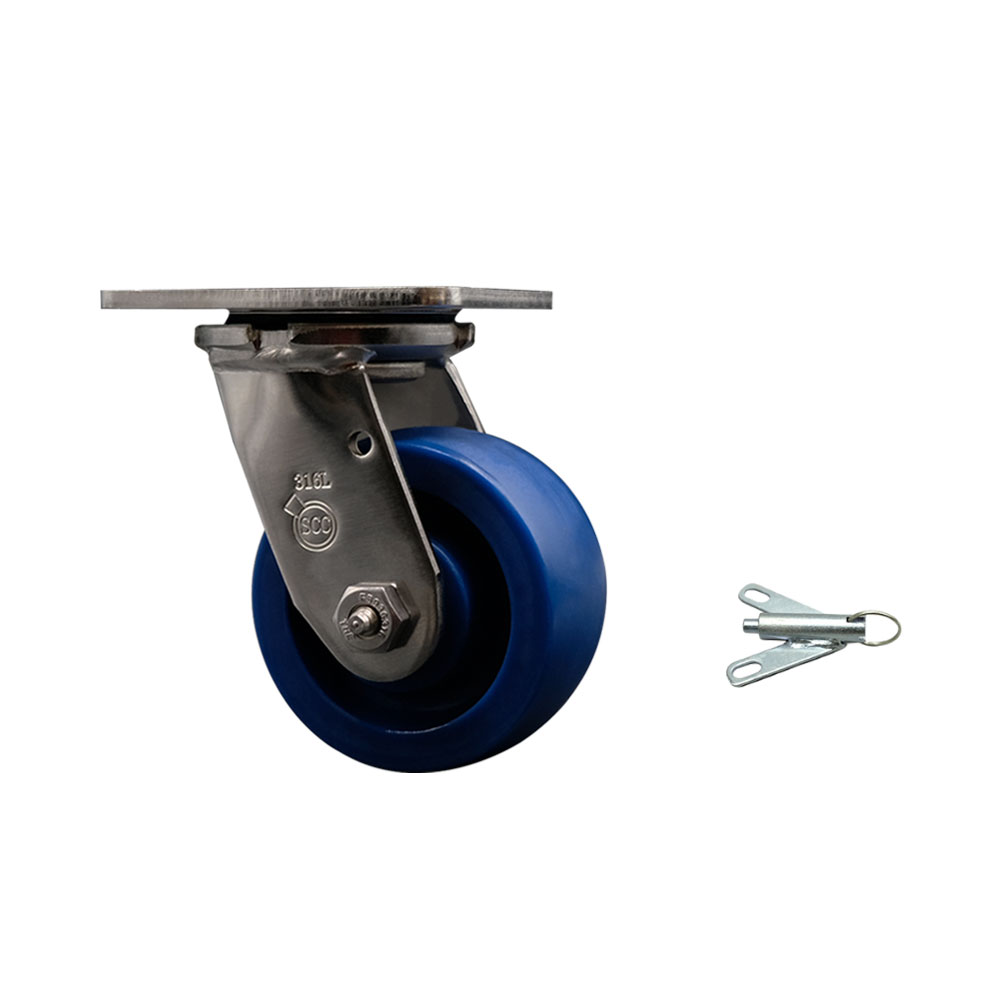 316 Stainless Steel Heavy Duty Swivel Top Plate Caster with Bolt on Swivel Lock and 4 Inch Solid Polyurethane Wheel - 700 lbs. Capacity/Caster - Service Caster Brand — photo 1