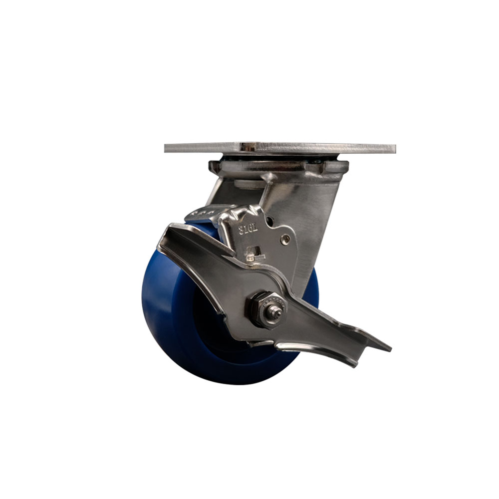 316 Stainless Steel Heavy Duty Swivel Top Plate Caster with Top Lock Brake and 4 Inch Solid Polyurethane Wheel with Delrin Bearings - 700 lbs. Capacity/Caster - Service Caster Brand — photo 1