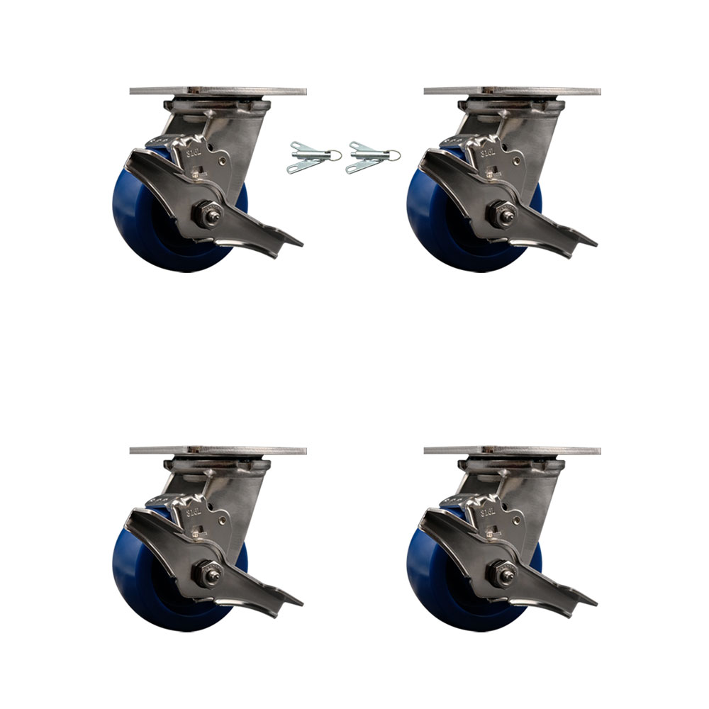 316 Stainless Steel Heavy Duty Swivel Caster Set with 4 Inch Solid Polyurethane Wheels - Includes 2 Swivel with Brakes and Bolt on Swivel Locks and 2 Swivel with Brakes - Service Caster Brand — photo 1