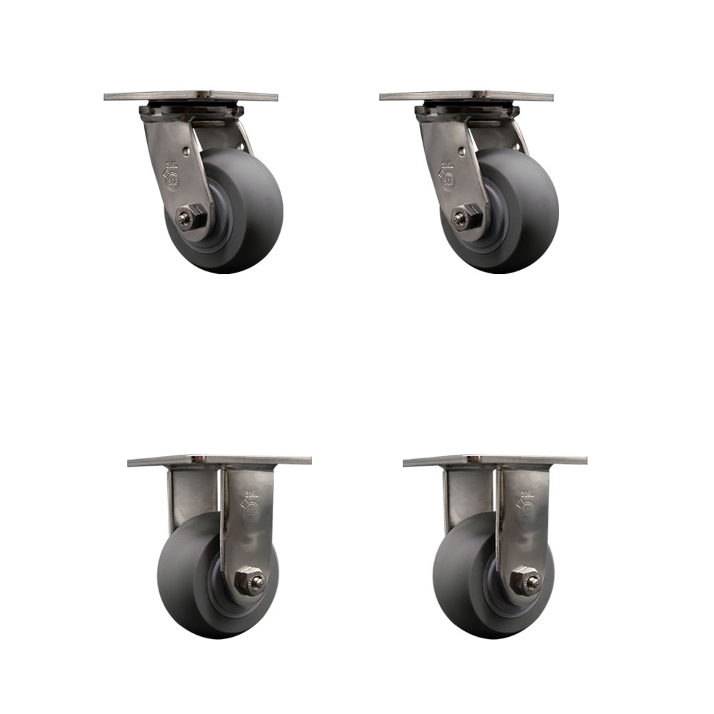 316 Stainless Steel Heavy Duty Swivel Caster Set of 4 with 4 Inch Thermoplastic Rubber Donut Tread Wheels and Ball Bearings-Includes 2 Swivel and 2 Rigid-1,200 lbs. Total Capacity-Service Caster Brand — photo 1