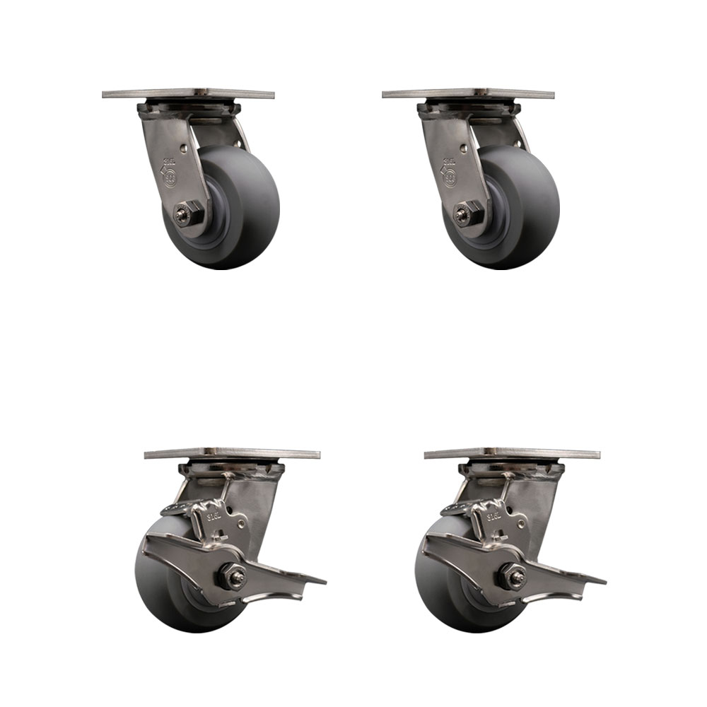 316 Stainless Steel Heavy Duty Swivel Caster Set of 4 with 4 Inch Thermoplastic Rubber Donut Tread Wheels - Includes 2 Swivel with Brakes and 2 Swivel - 1,200 lbs. Total Capacity- Service Caster Brand — photo 1