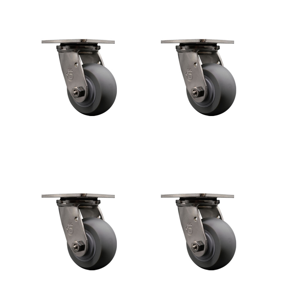 316 Stainless Steel Heavy Duty Swivel Caster Set of 4 with 4 Inch Thermoplastic Rubber Donut Tread Wheels - Includes 4 Swivel - 1,200 lbs. Total Capacity - Service Caster Brand — photo 1