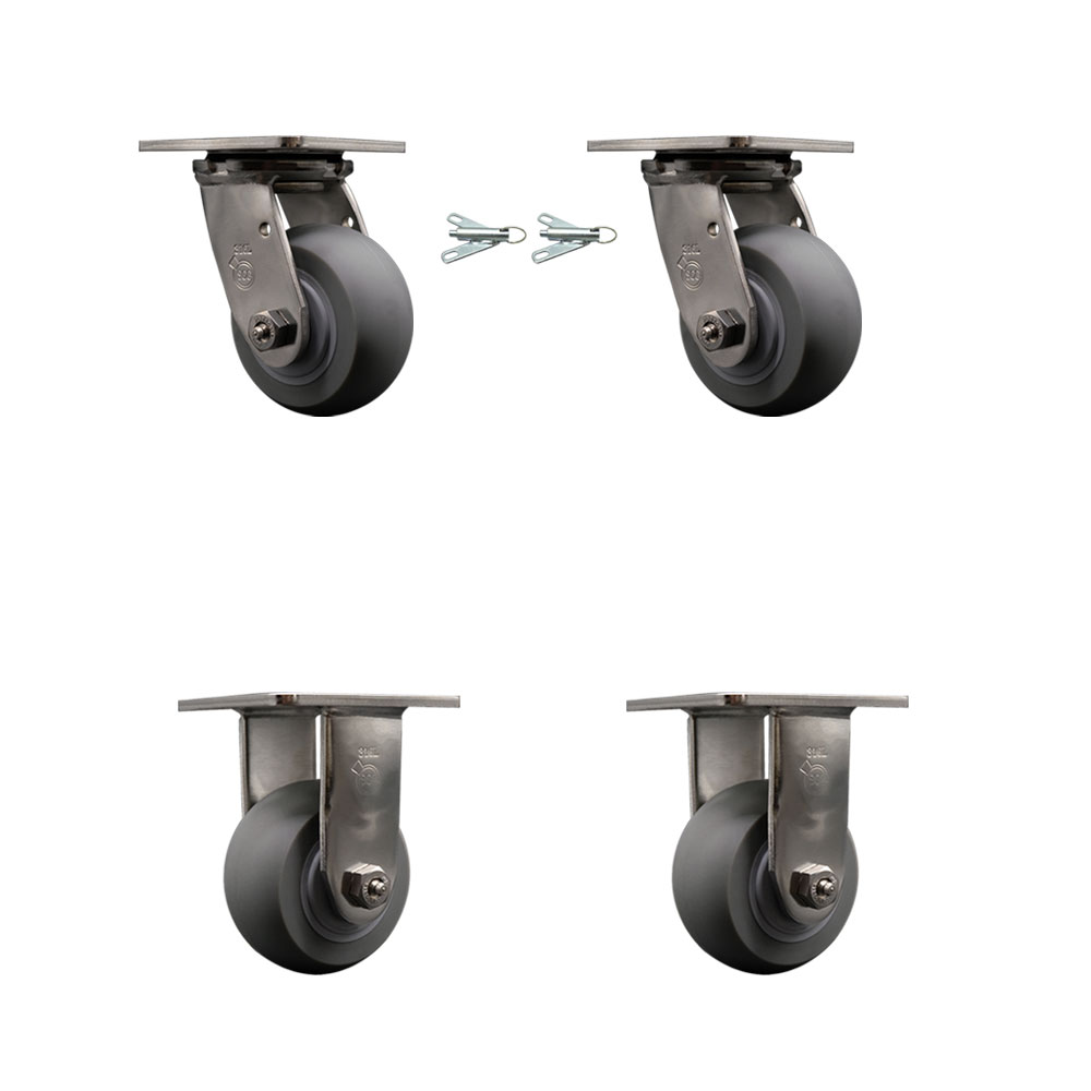 316 Stainless Steel Heavy Duty Swivel Caster Set of 4 with 4 Inch Thermoplastic Rubber Donut Tread Wheels - Includes 2 Swivel with Bolt on Swivel Locks and 2 Rigid - Service Caster Brand — photo 1