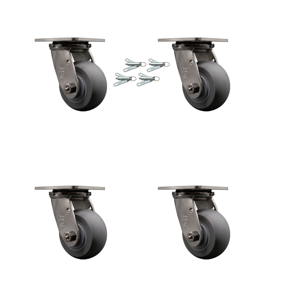 316 Stainless Steel Heavy Duty Swivel Caster Set of 4 with 4 Inch Thermoplastic Rubber Donut Tread Wheels - Includes 4 Swivel with Bolt on Swivel Locks - 1,200 lbs. Total Capacity-Service Caster Brand — photo 1