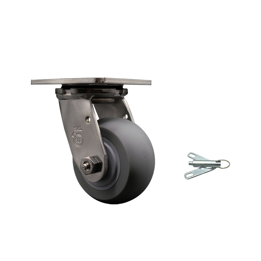 316 Stainless Steel Heavy Duty Swivel Top Plate Caster with Bolt on Swivel Lock and 4 Inch Thermoplastic Rubber Donut Tread Wheel with Delrin Bearings - 300 lbs. Capacity/Caster - Service Caster Brand — photo 1