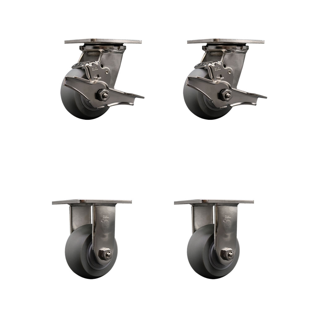 316 Stainless Steel Heavy Duty Swivel Caster Set of 4 with 4 Inch Thermoplastic Rubber Donut Tread Wheels and Ball Bearings - Includes 2 Swivel with Brakes and 2 Rigid - Service Caster Brand — photo 1