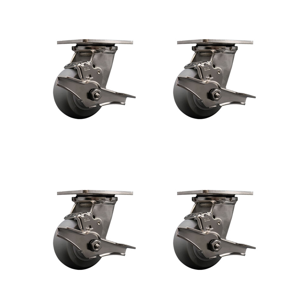 316 Stainless Steel Heavy Duty Swivel Caster Set of 4 with 4 Inch Thermoplastic Rubber Donut Tread Wheels - Includes 4 Swivel with Top Lock Brakes - 1,200 lbs. Total Capacity - Service Caster Brand — photo 1