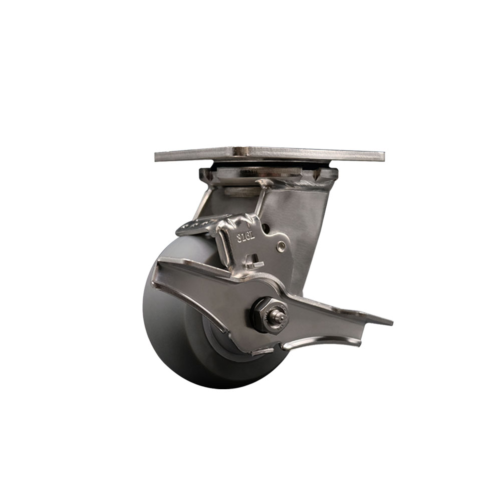 316 Stainless Steel Heavy Duty Swivel Top Plate Caster with Top Lock Brake and 4 Inch Thermoplastic Rubber Donut Tread Wheel with Delrin Bearings - 300 lbs. Capacity/Caster - Service Caster Brand — photo 1