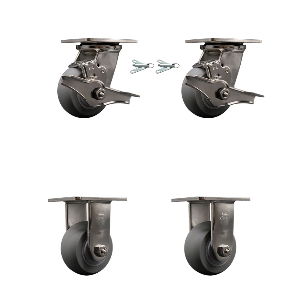 316 Stainless Steel Heavy Duty Swivel Caster Set with 4 Inch Thermoplastic Rubber Donut Tread Wheels - Includes 2 Swivel with Brakes and Bolt on Swivel Locks and 2 Rigid - Service Caster Brand — photo 1