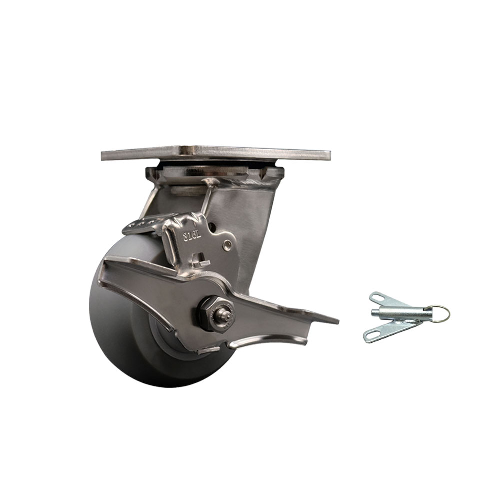 316 Stainless Steel Heavy Duty Swivel Top Plate Caster with Top Lock Brake and Bolt on Swivel Lock and 4 Inch Thermoplastic Rubber Donut Tread Wheel with Ball Bearings - Service Caster Brand — photo 1