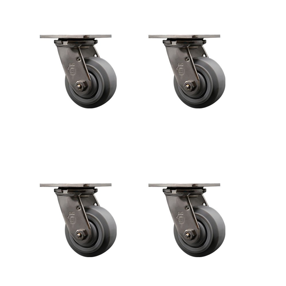 316 Stainless Steel Heavy Duty Swivel Caster Set of 4 with 4 Inch Thermoplastic Rubber Flat Tread Wheels and Delrin Bearings - Includes 4 Swivel - 1,200 lbs. Total Capacity - Service Caster Brand — photo 1