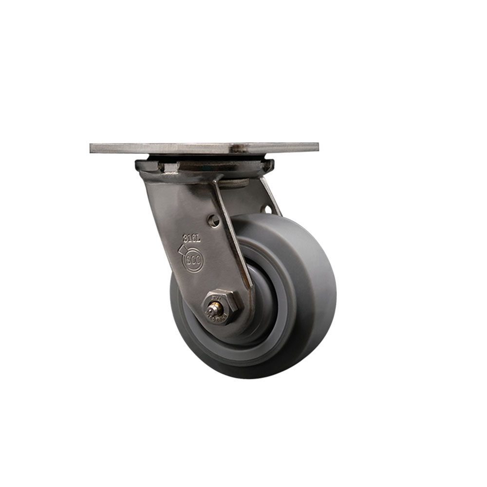316 Stainless Steel Heavy Duty Swivel Top Plate Caster with 4 Inch Thermoplastic Rubber Flat Tread Wheel and Ball Bearings - 300 lbs. Capacity/Caster - Service Caster Brand — photo 1