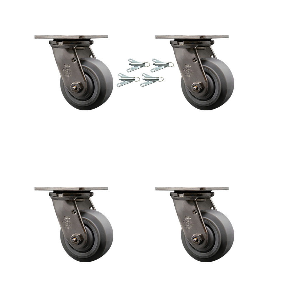 316 Stainless Steel Heavy Duty Swivel Caster Set of 4 with 4 Inch Thermoplastic Rubber Flat Tread Wheels and Ball Bearings - Includes 4 Swivel with Bolt on Swivel Locks - Service Caster Brand — photo 1