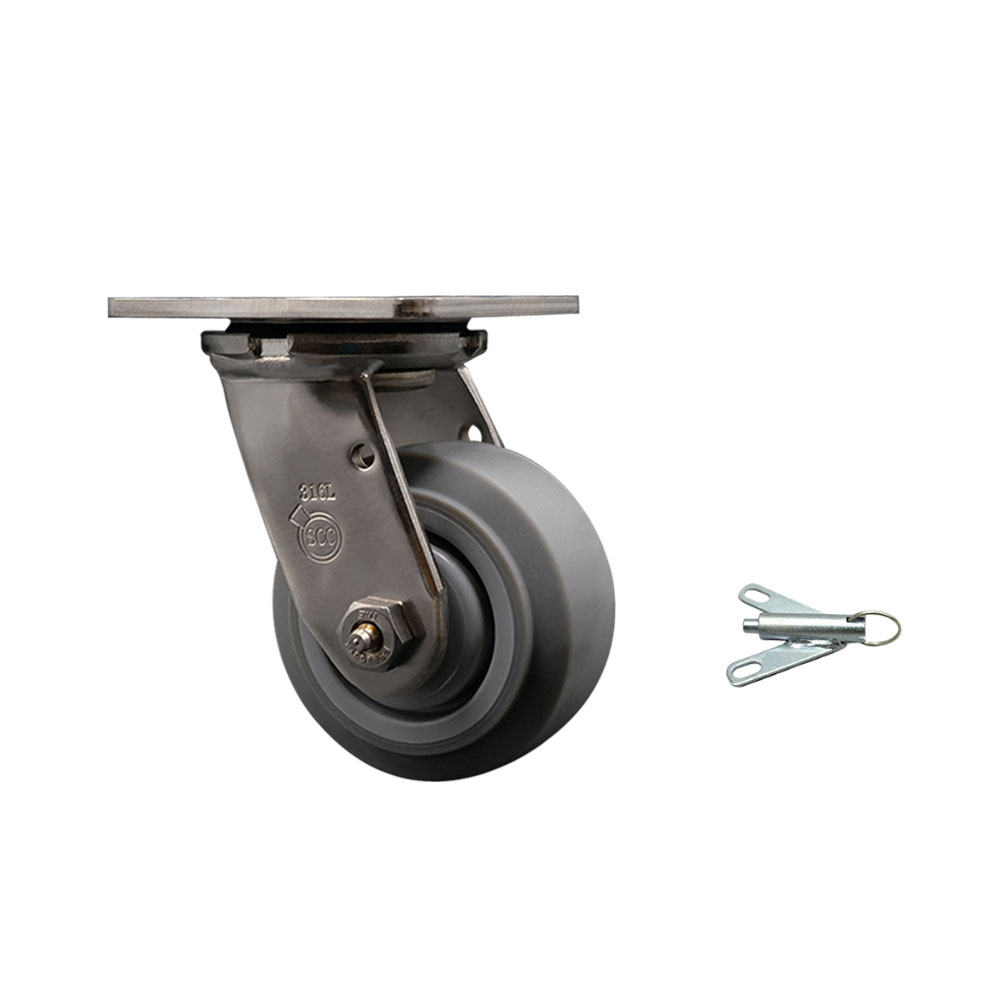 316 Stainless Steel Heavy Duty Swivel Top Plate Caster with Bolt on Swivel Lock and 4 Inch Thermoplastic Rubber Flat Tread Wheel - 300 lbs. Capacity/Caster - Service Caster Brand — photo 1
