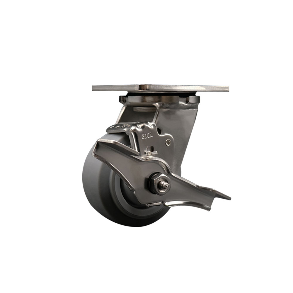316 Stainless Steel Heavy Duty Swivel Top Plate Caster with Top Lock Brake and 4 Inch Thermoplastic Rubber Flat Tread Wheel with Ball Bearings - 300 lbs. Capacity/Caster - Service Caster Brand — photo 1