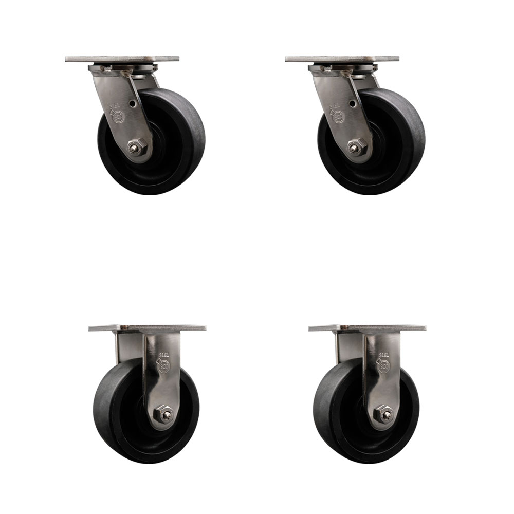 316 Stainless Steel Heavy Duty Swivel Caster Set of 4 with 5 Inch Glass Filled Nylon Wheels and Ball Bearings - Includes 2 Swivel and 2 Rigid - 5,000 lbs. Total Capacity - Service Caster Brand — photo 1