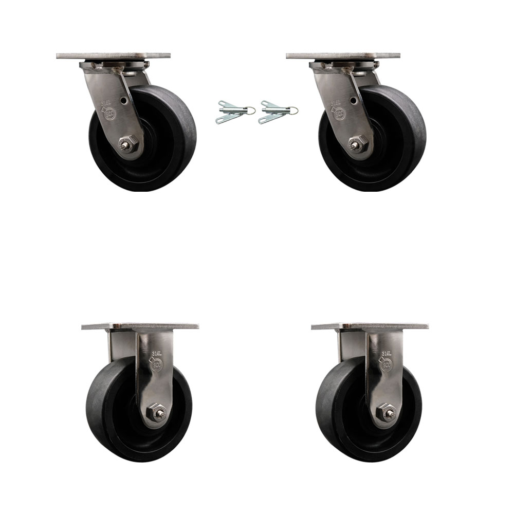 316 Stainless Steel Heavy Duty Swivel Caster Set of 4 with 5 Inch Glass Filled Nylon Wheels and Delrin Bearings - Includes 2 Swivel with Bolt on Swivel Locks and 2 Rigid - Service Caster Brand — photo 1