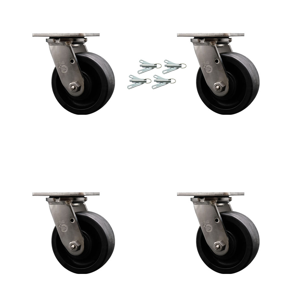316 Stainless Steel Heavy Duty Swivel Caster Set of 4 with 5 Inch Glass Filled Nylon Wheels and Delrin Bearings - Includes 4 Swivel with Bolt on Swivel Locks - Service Caster Brand — photo 1