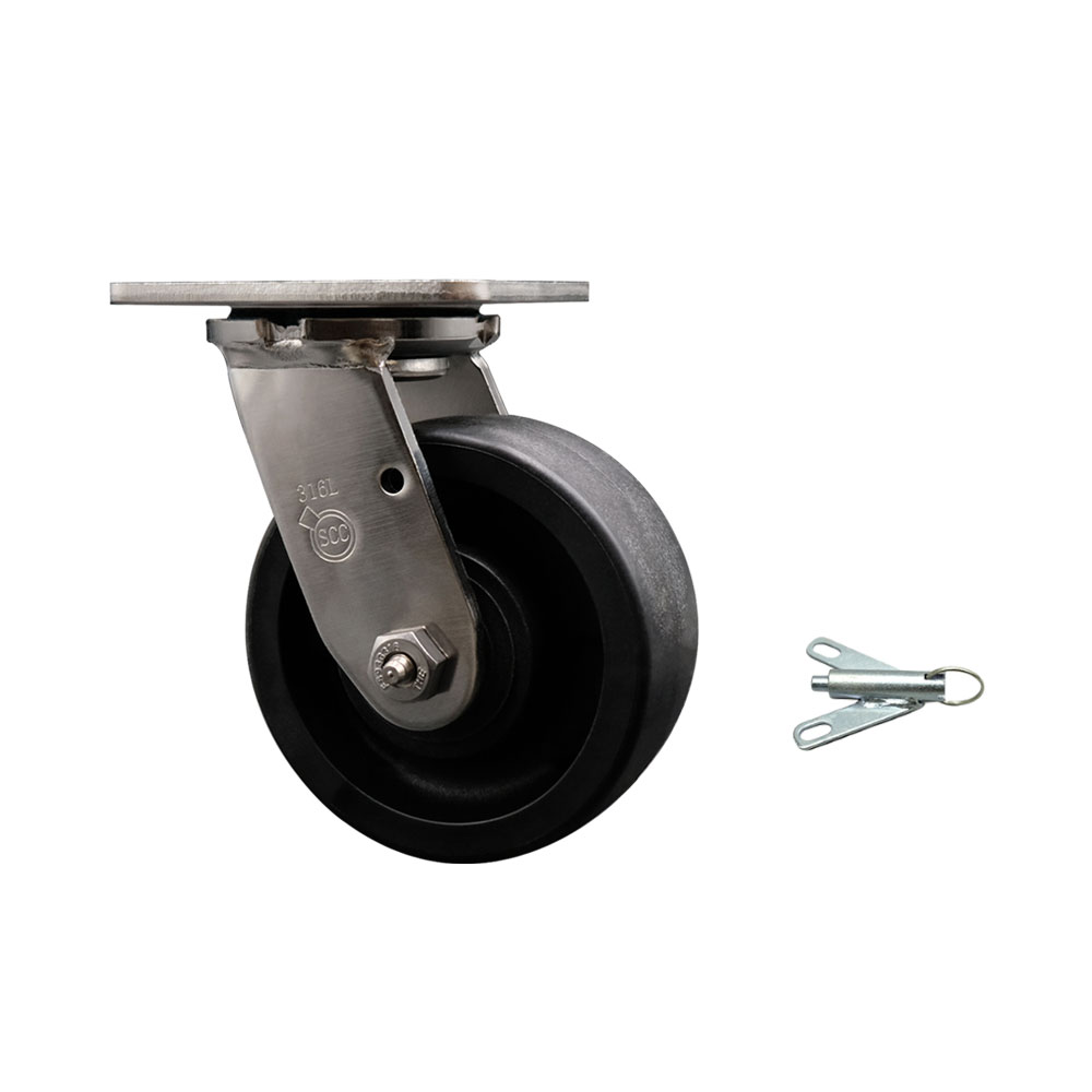 316 Stainless Steel Heavy Duty Swivel Top Plate Caster with Bolt on Swivel Lock and 5 Inch Glass Filled Nylon Wheel - 1,250 lbs. Capacity/Caster - Service Caster Brand — photo 1