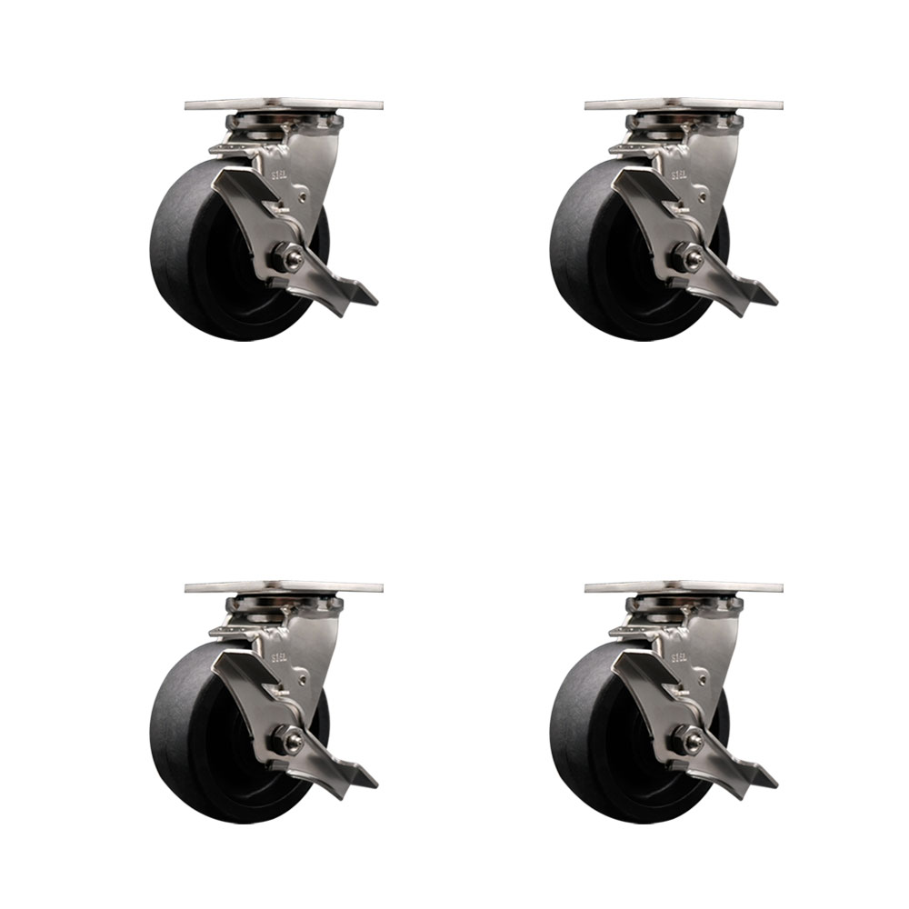 316 Stainless Steel Heavy Duty Swivel Caster Set of 4 with 5 Inch Glass Filled Nylon Wheels and Ball Bearings - Includes 4 Swivel with Top Lock Brakes - Service Caster Brand — photo 1