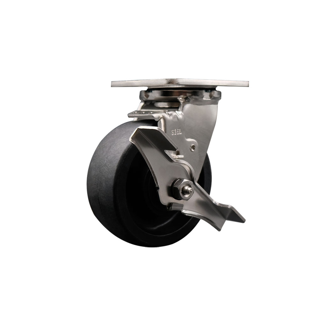 316 Stainless Steel Heavy Duty Swivel Top Plate Caster with Top Lock Brake and 5 Inch Glass Filled Nylon Wheel with Delrin Bearings - 1,250 lbs. Capacity/Caster - Service Caster Brand — photo 1