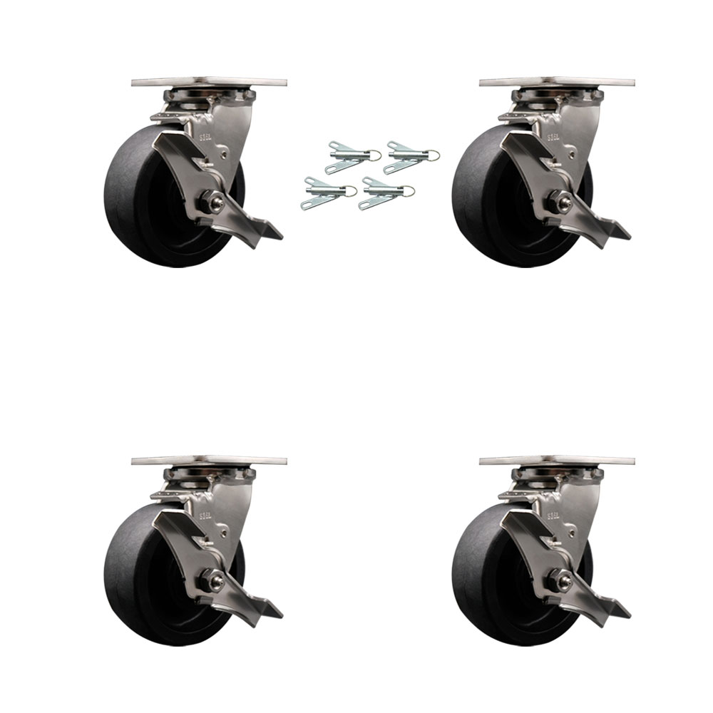 316 Stainless Steel Heavy Duty Swivel Caster Set of 4 with 5 Inch Glass Filled Nylon Wheels - Includes 4 Swivel with Top Lock Brakes and Bolt on Swivel Locks - Service Caster Brand — photo 1