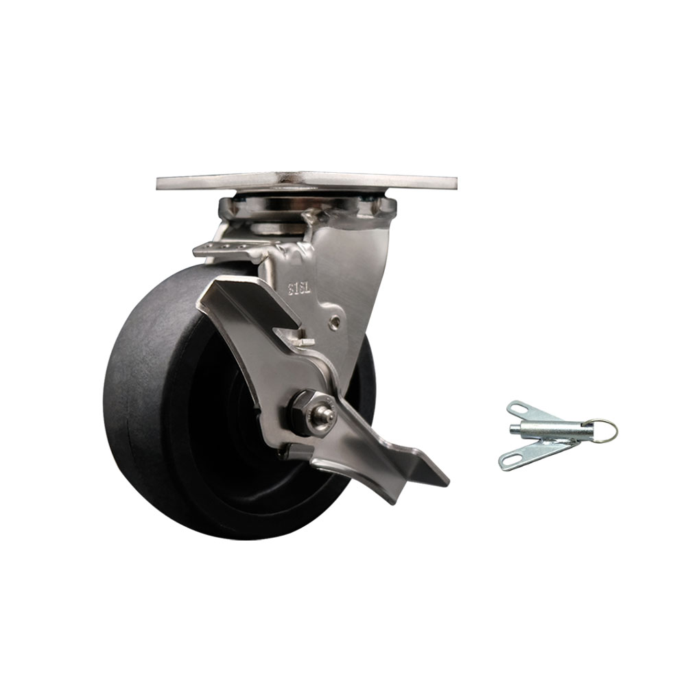 316 Stainless Steel Heavy Duty Swivel Top Plate Caster with Top Lock Brake and Bolt on Swivel Lock and 5 Inch Glass Filled Nylon Wheel with Delrin Bearings - Service Caster Brand — photo 1