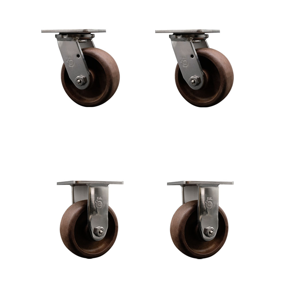 316 Stainless Steel Heavy Duty Swivel Caster Set of 4 with 5 Inch High Temperature Glass Filled Nylon Wheels - Includes 2 Swivel and 2 Rigid - 4,000 lbs. Total Capacity - Service Caster Brand — photo 1
