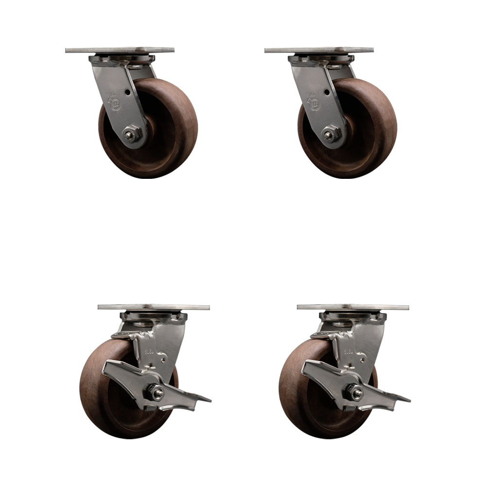 316 Stainless Steel Heavy Duty Swivel Caster Set of 4 with 5 Inch High Temperature Glass Filled Nylon Wheels-Includes 2 Swivel with Brakes and 2 Swivel-4,000 lbs. Total Capacity - Service Caster Brand — photo 1