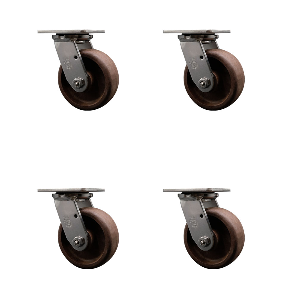 316 Stainless Steel Heavy Duty Swivel Caster Set of 4 with 5 Inch High Temperature Glass Filled Nylon Wheels - Includes 4 Swivel - 4,000 lbs. Total Capacity - Service Caster Brand — photo 1