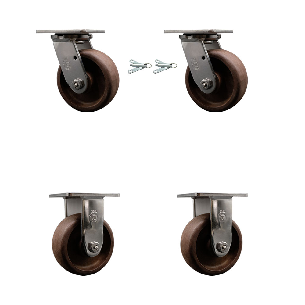 316 Stainless Steel Heavy Duty Swivel Caster Set of 4 with 5 Inch High Temperature Glass Filled Nylon Wheels - Includes 2 Swivel with Bolt on Swivel Locks and 2 Rigid - Service Caster Brand — photo 1