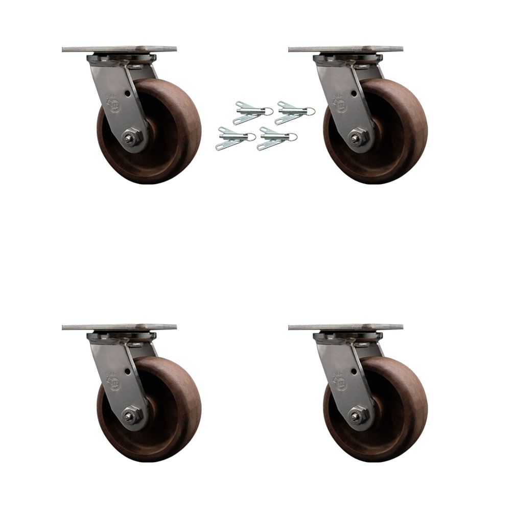 316 Stainless Steel Heavy Duty Swivel Caster Set of 4 with 5 Inch High Temp Glass Filled Nylon Wheels - Includes 4 Swivel with Bolt on Swivel Locks - 4,000 lbs. Total Capacity - Service Caster Brand — photo 1