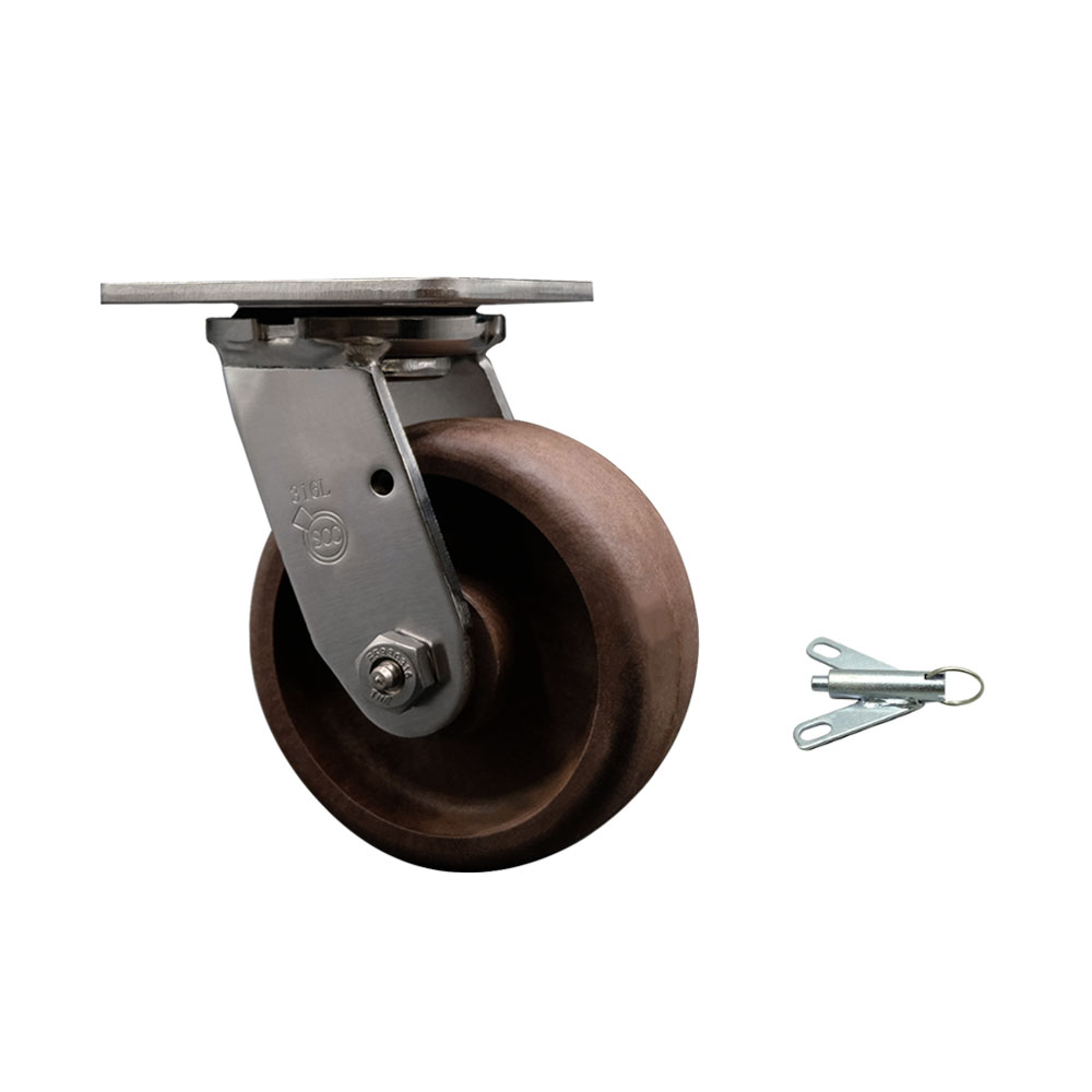 316 Stainless Steel Heavy Duty Swivel Top Plate Caster with Bolt on Swivel Lock and 5 Inch High Temperature Glass Filled Nylon Wheel - 1,000 lbs. Capacity/Caster - Service Caster Brand — photo 1
