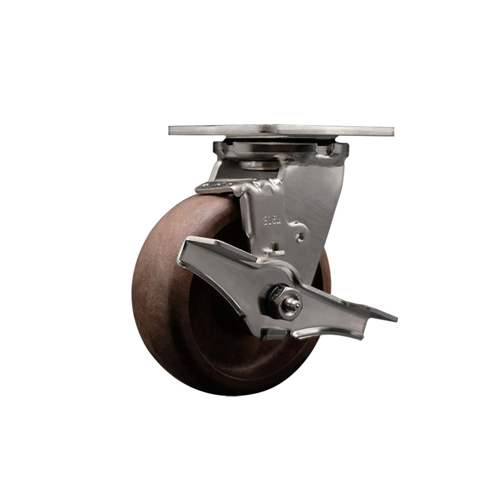 316 Stainless Steel Heavy Duty Swivel Top Plate Caster with Top Lock Brake and 5 Inch High Temperature Glass Filled Nylon Wheel - 1,000 lbs. Capacity/Caster - Service Caster Brand — photo 1